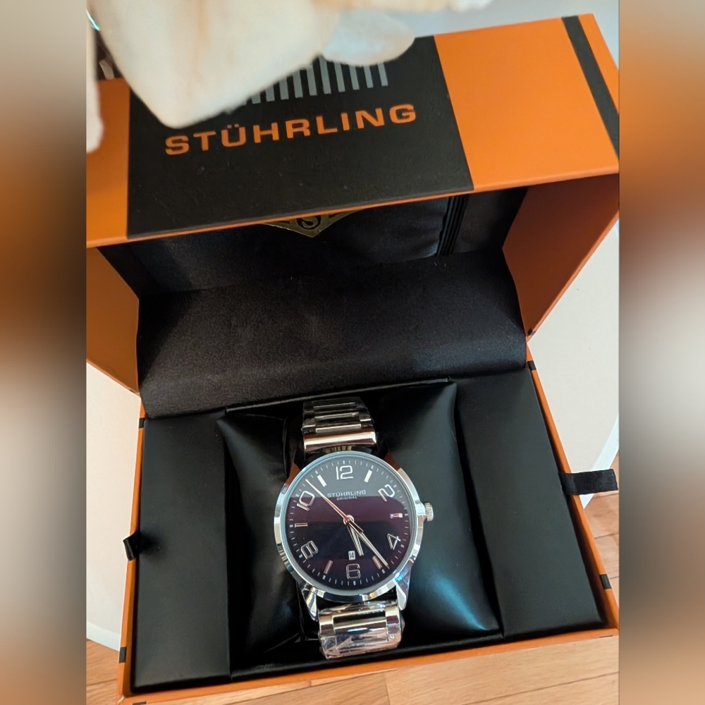 Stührling Silver Watch with Blue Dial